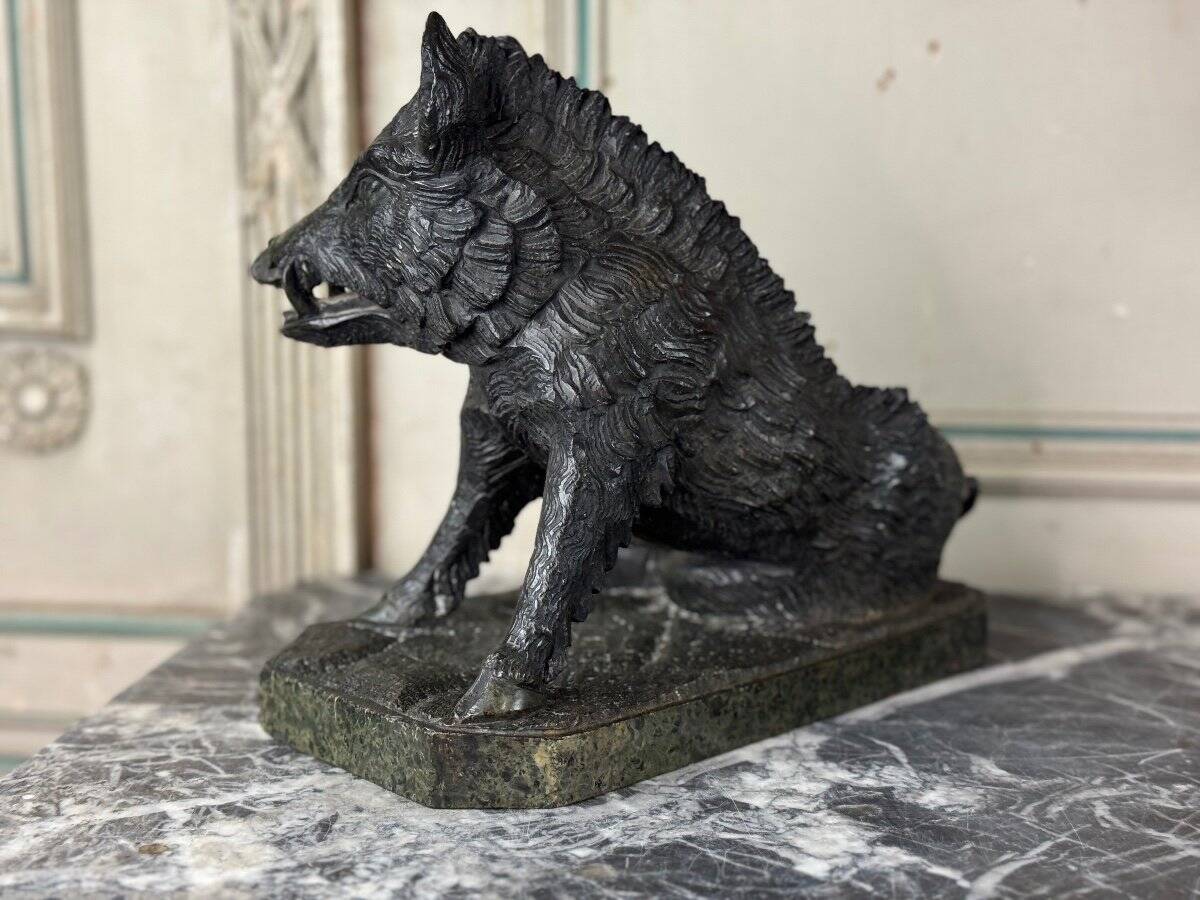 The Porcelino after Pietro Tacca, sculpture in green serpentine marble, Italy 19th century.