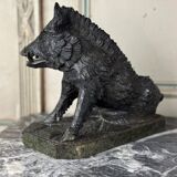 The Porcelino after Pietro Tacca, sculpture in green serpentine marble, Italy 19th century.