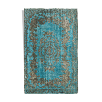 Tapis rustique anatolien des années 1970 189 cm x 302 cm turquoise fait à la main