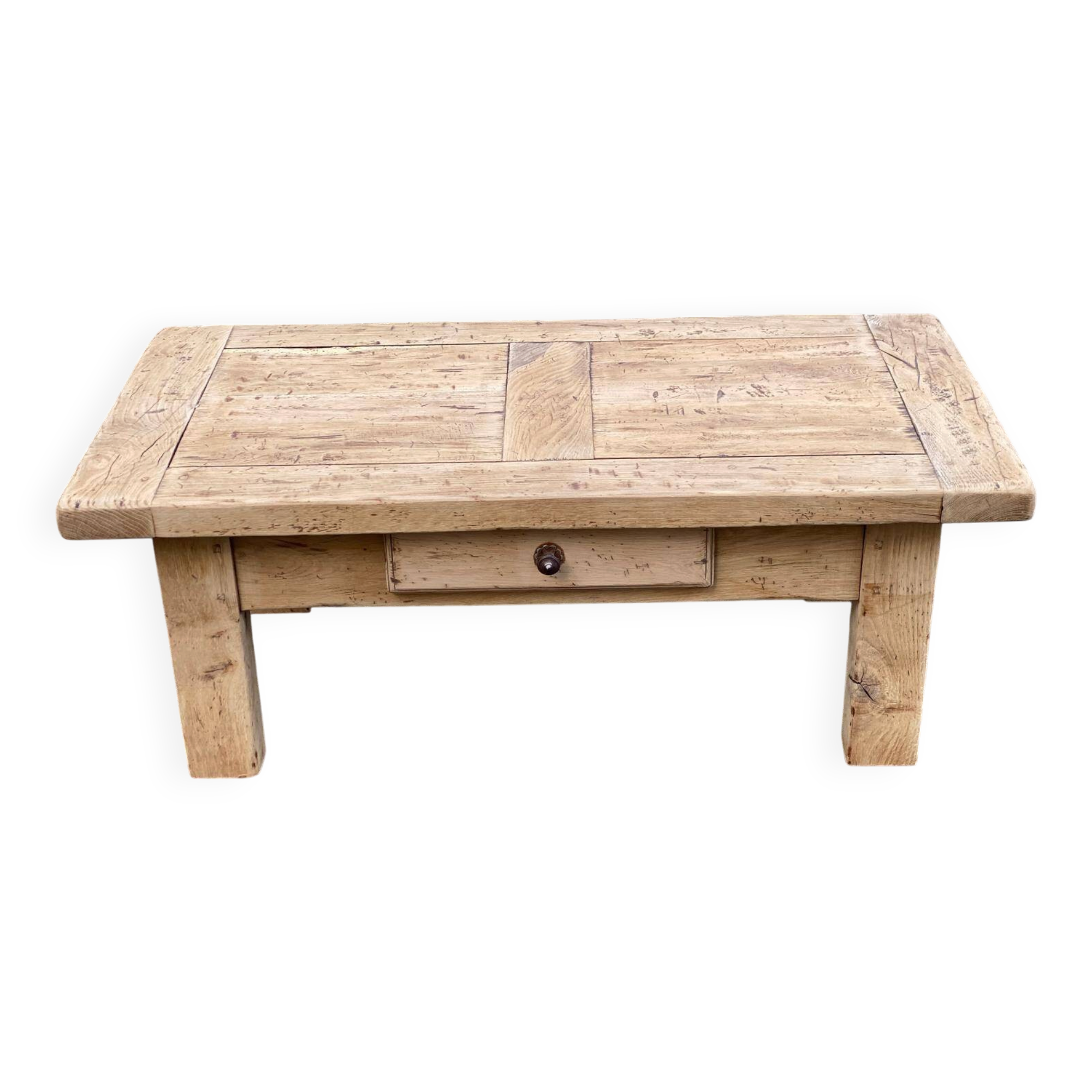 Renovated 19th-century solid oak farmhouse coffee table.