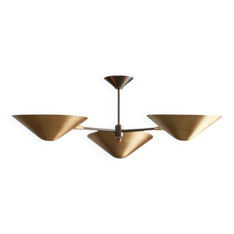 Lustre Spoutnik Simms à 3 lumières en laiton du milieu du siècle des années 1950 – Bras courbé Linea