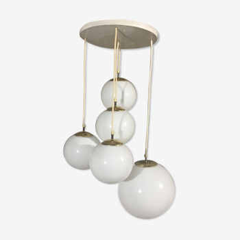 Parscot hanging lamp in brass and glass opaline 1960