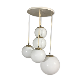 Parscot hanging lamp in brass and glass opaline 1960