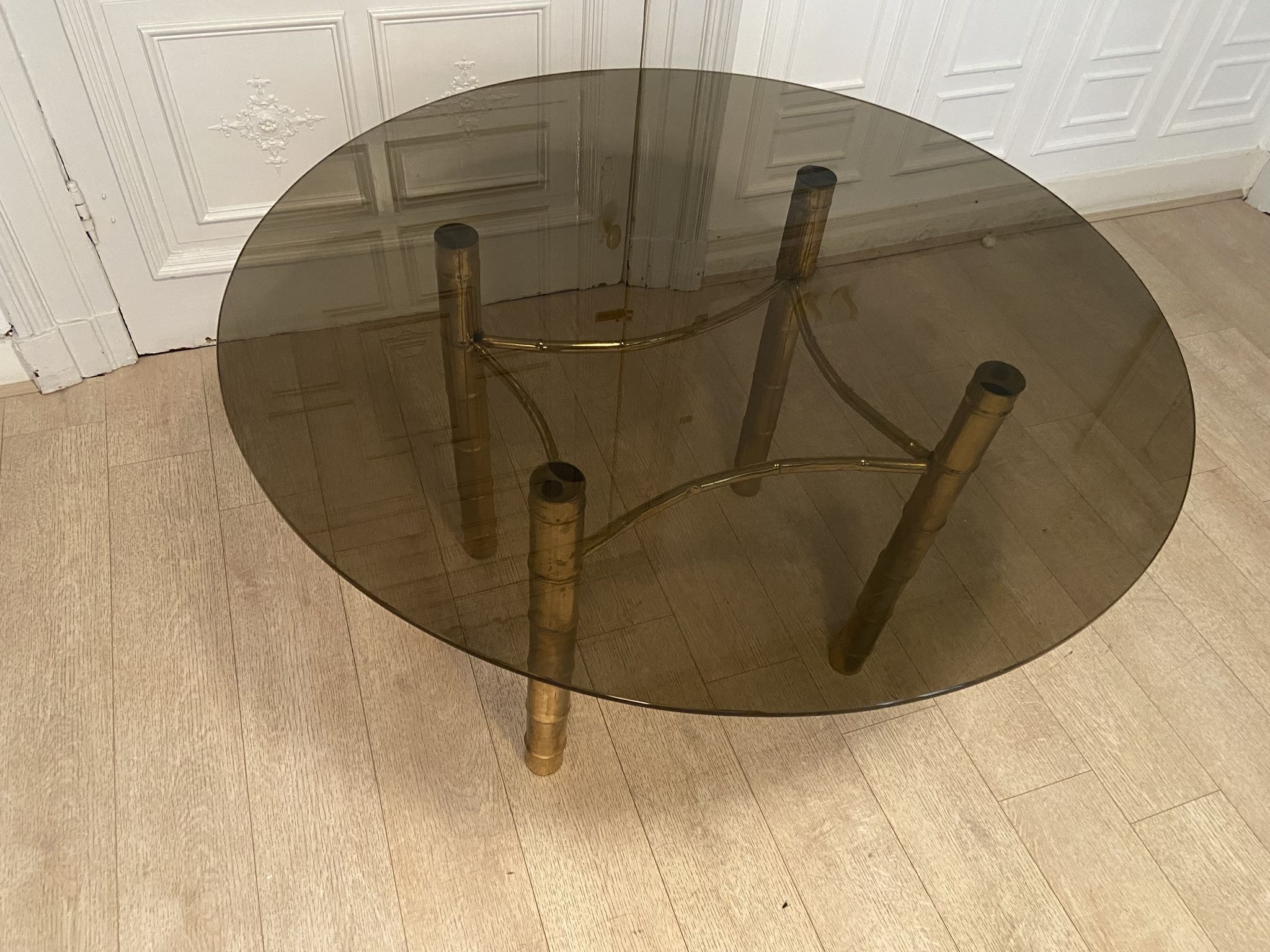 Table à manger, faux bambou doré, 1970s