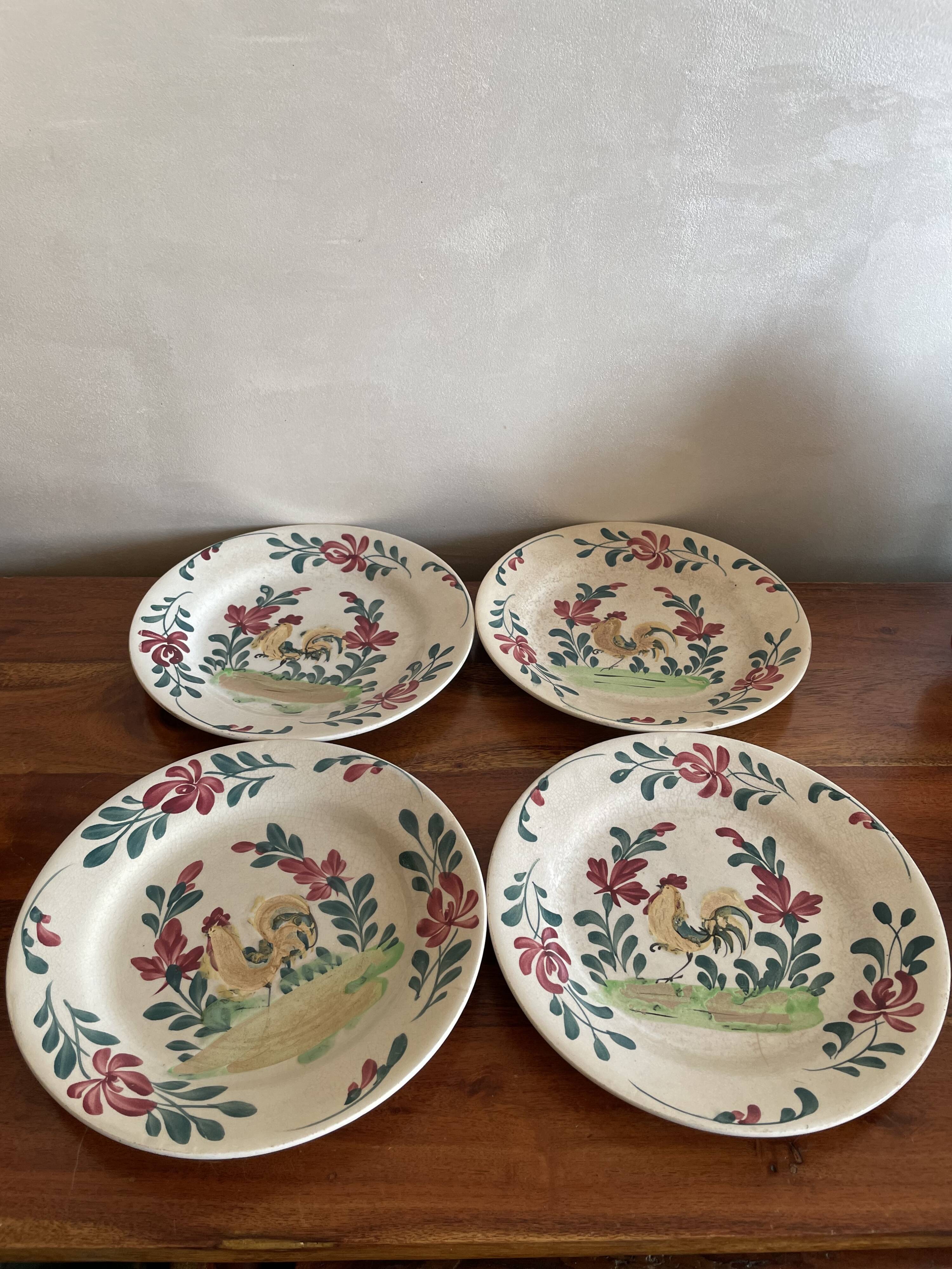 4 plates rooster