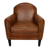 Fauteuil club néerlandais vintage en cuir de couleur cognac