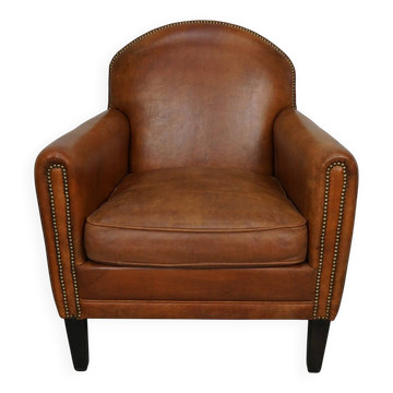 Fauteuil club néerlandais vintage en cuir de couleur cognac