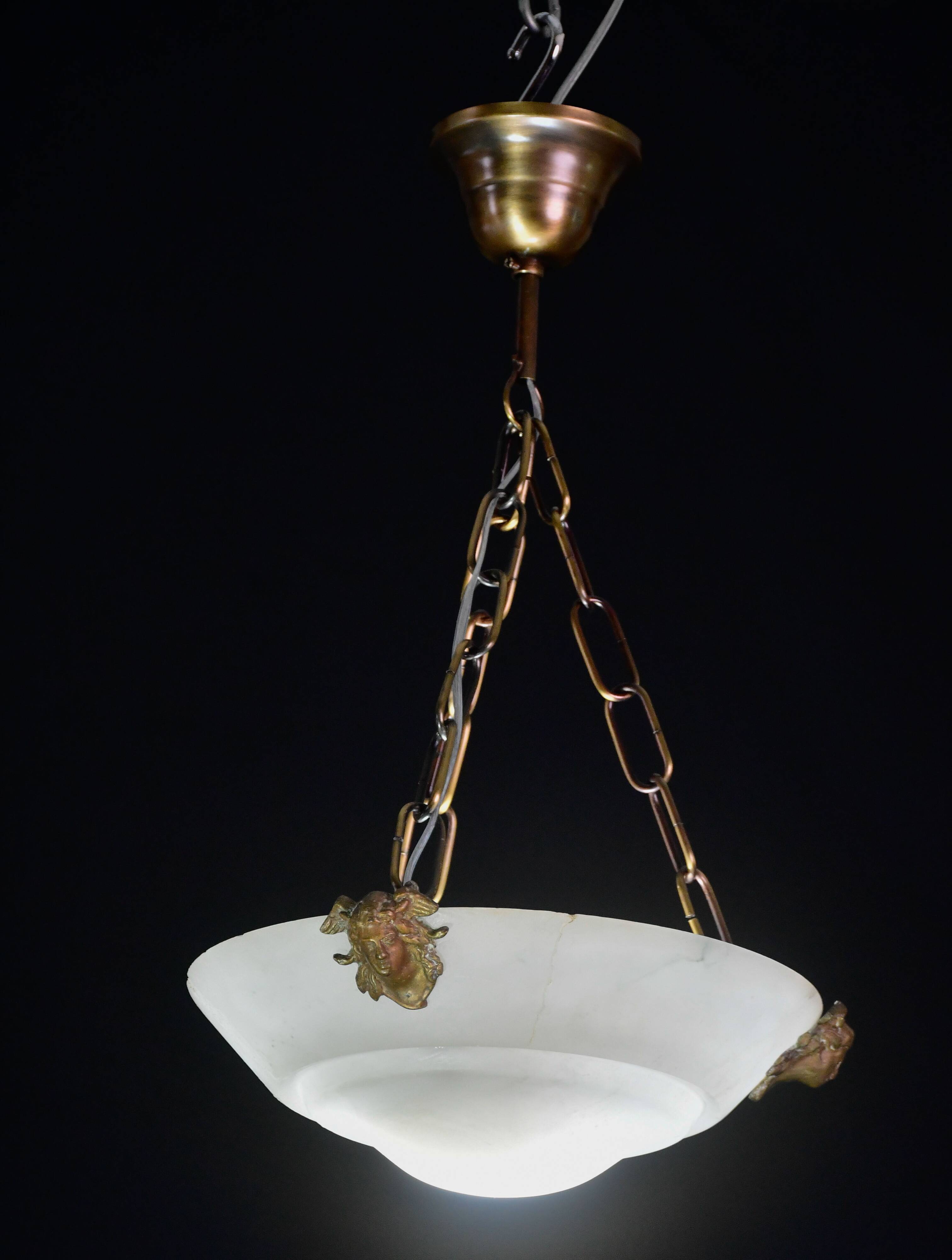 Charming white Art Deco alabaster pendant, 1940s