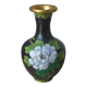 Miniature vase in black and gold cloisonné brass with peonies and flowers decor Vintage
