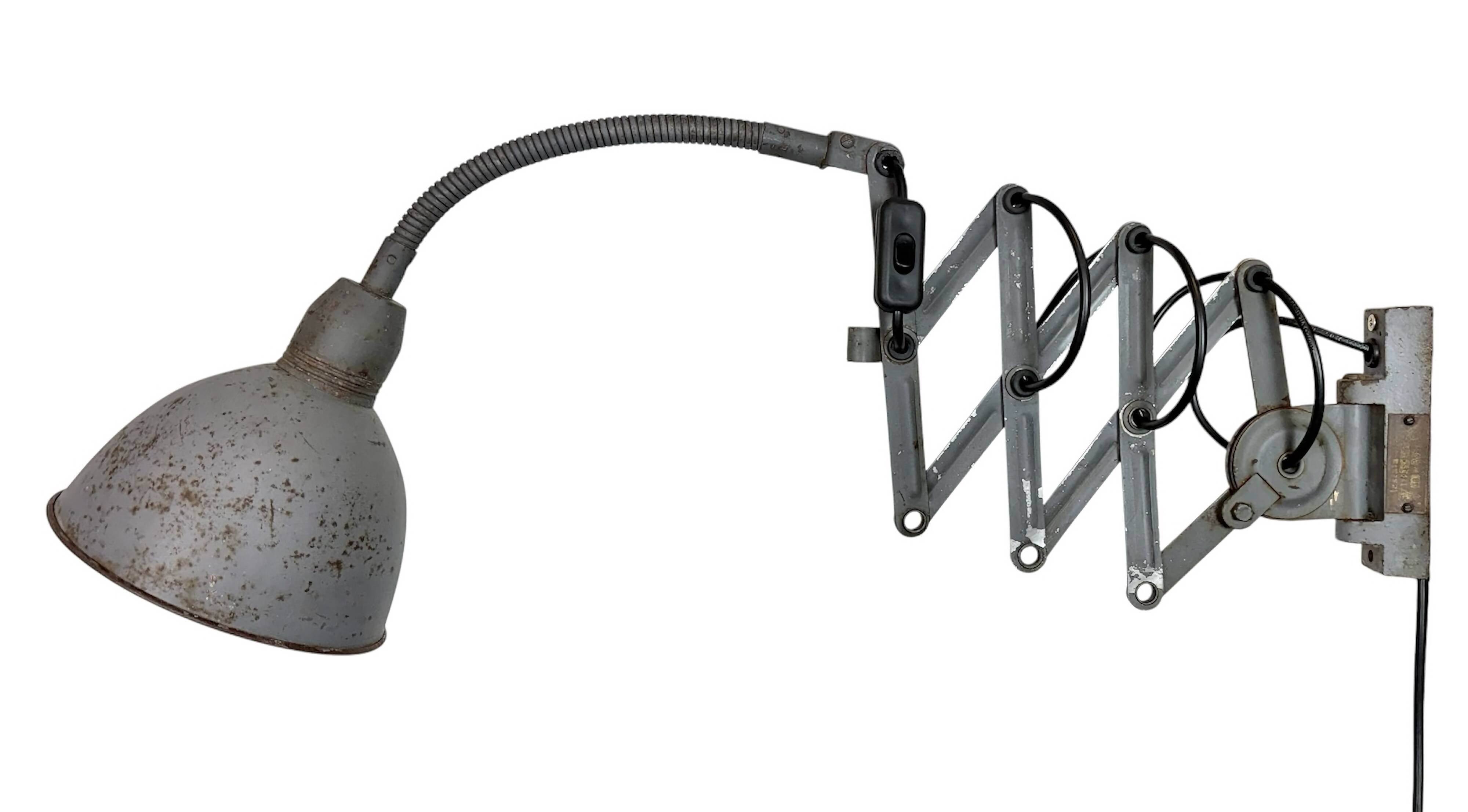 Grey Industrial Gooseneck Scissor Wall Lamp from Elektroinstala, 1960s