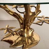 Coffee table in tree shape in full brass and cut glass, 1970s
