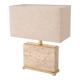 Pair of travertine and patinated brass table lamps, perfect for contemporary interiors.