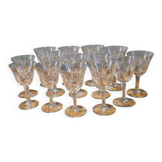 14 antique engraved crystal glasses 9 for wine - 5 for water + 2 gifts