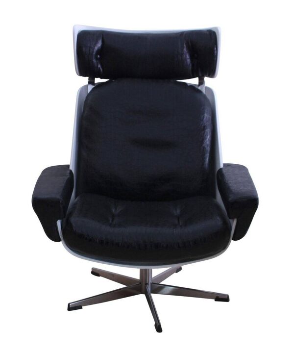Fauteuil Lounge de l'ère spatiale, laque blanche, cuir, aspect reptile, Allemagne, années 1970.