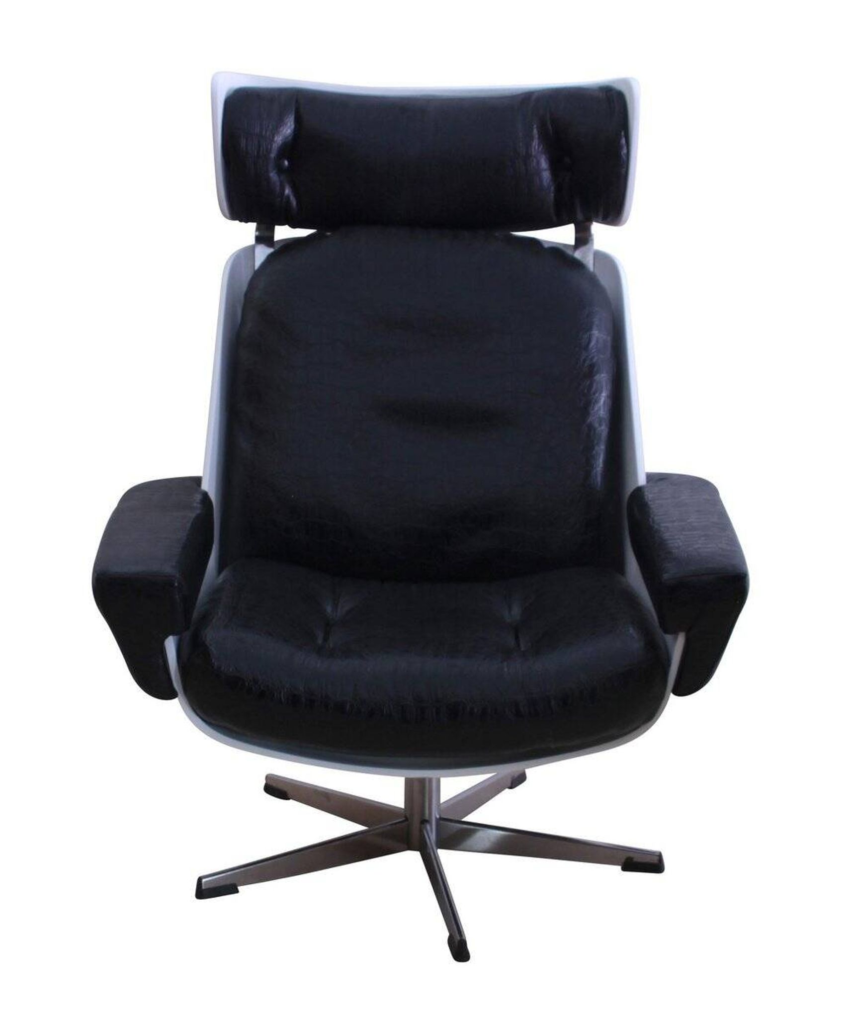 Fauteuil Lounge de l'ère spatiale, laque blanche, cuir, aspect reptile, Allemagne, années 1970.