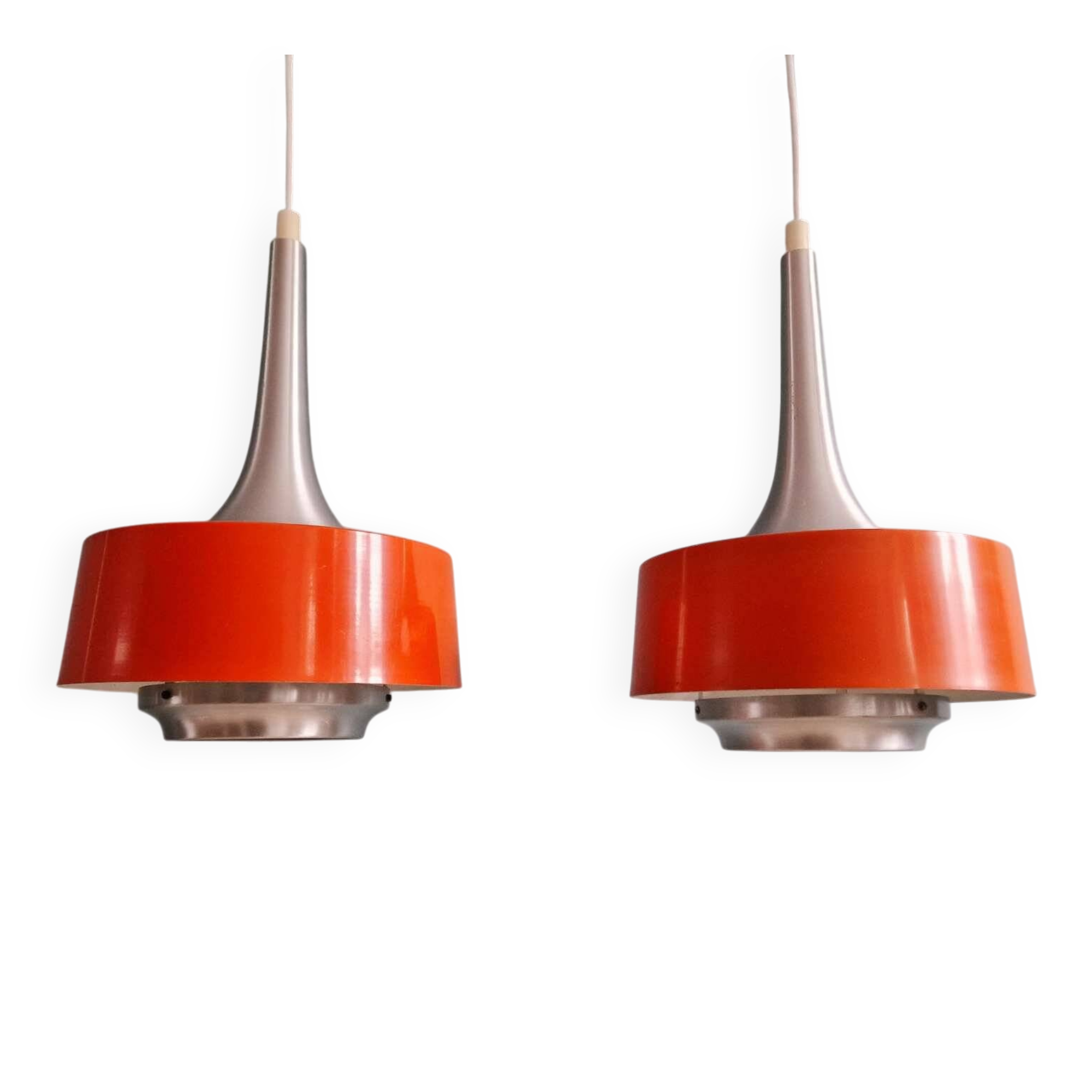 Pair of Scandinavian brushed aluminium pendants, Philips, 1960s