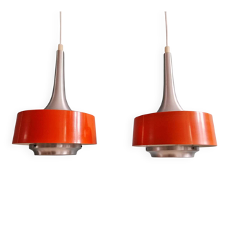 Pair of Scandinavian brushed aluminium pendants, Philips, 1960s