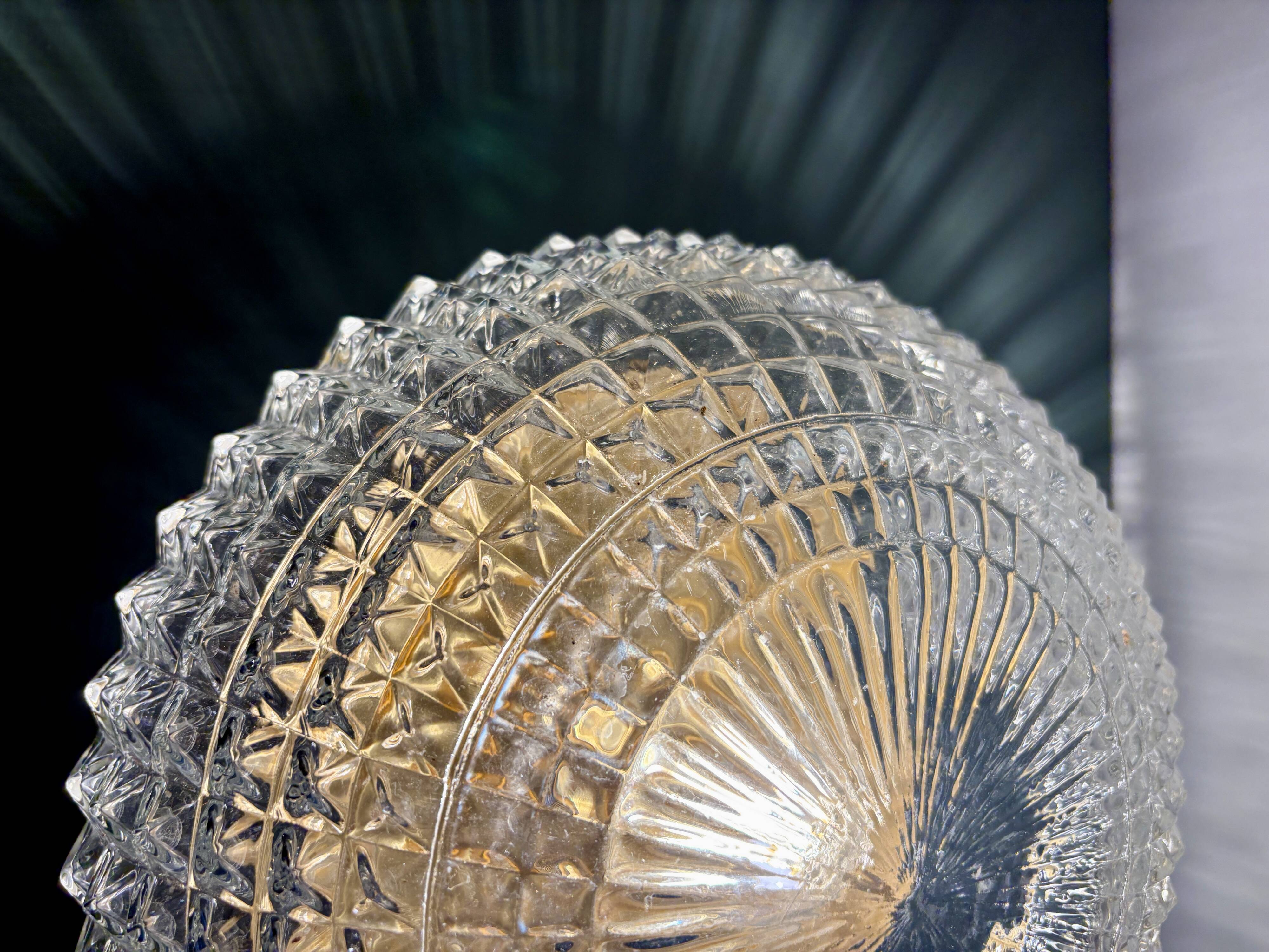 Vintage globe wall or ceiling light in molded diamond-point glass