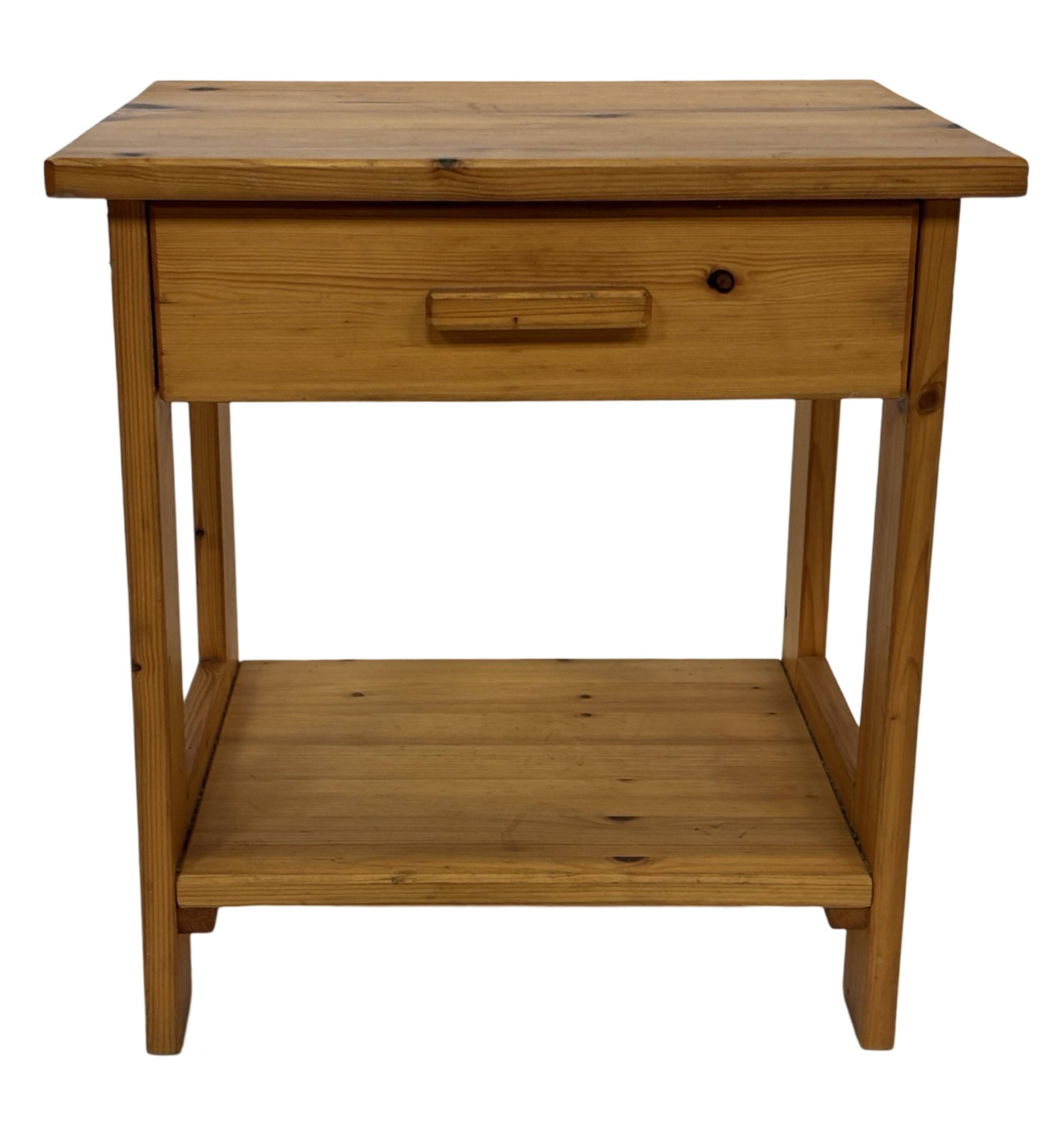 Vintage pinewood bedside table compact design 70's