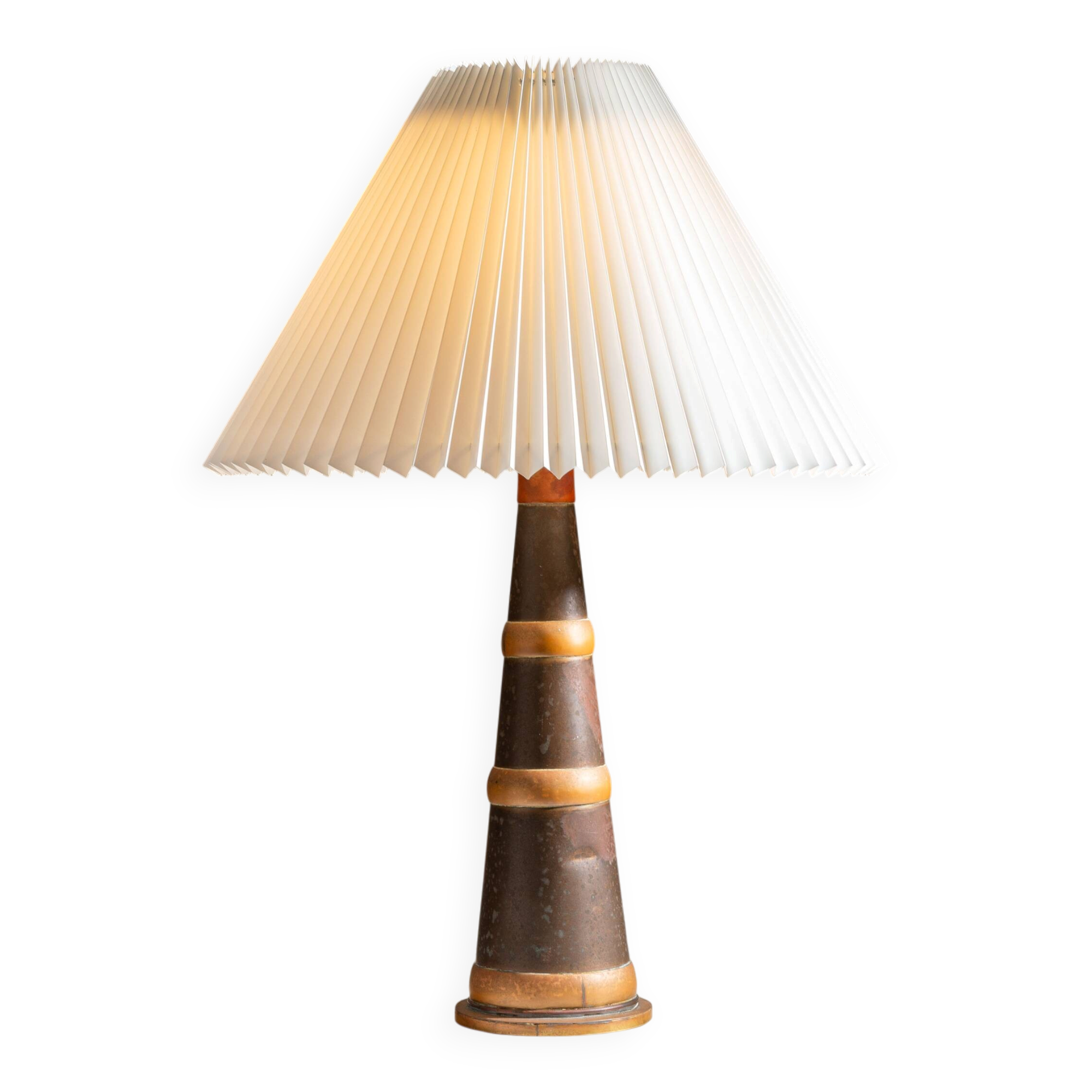 Scandinavian tapered copper and brass table lamp