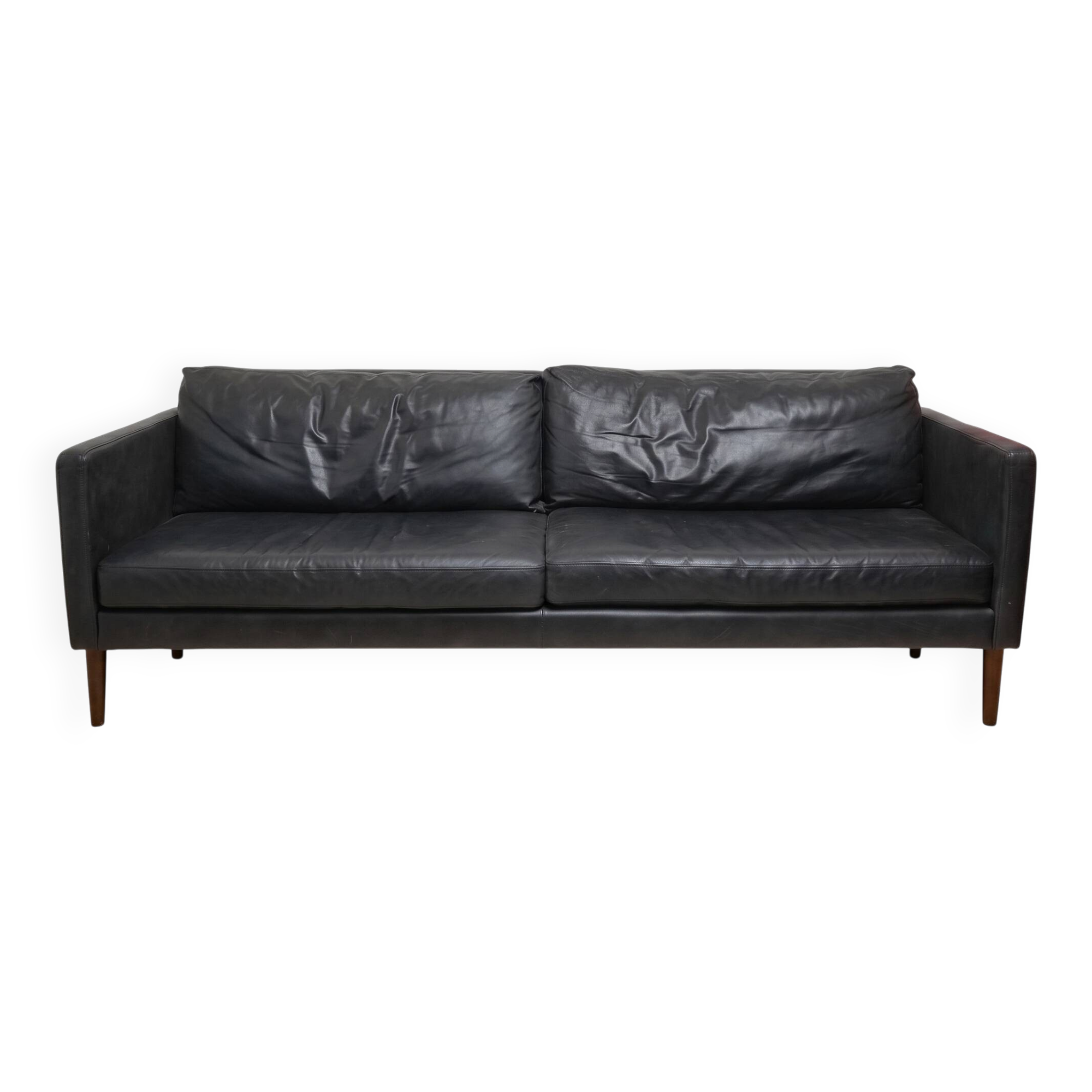 3-seater semi-aniline leather black sofa