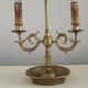 Lampe bouillotte à 2 lumières en laiton de l'Empire français, design floral peint à la main