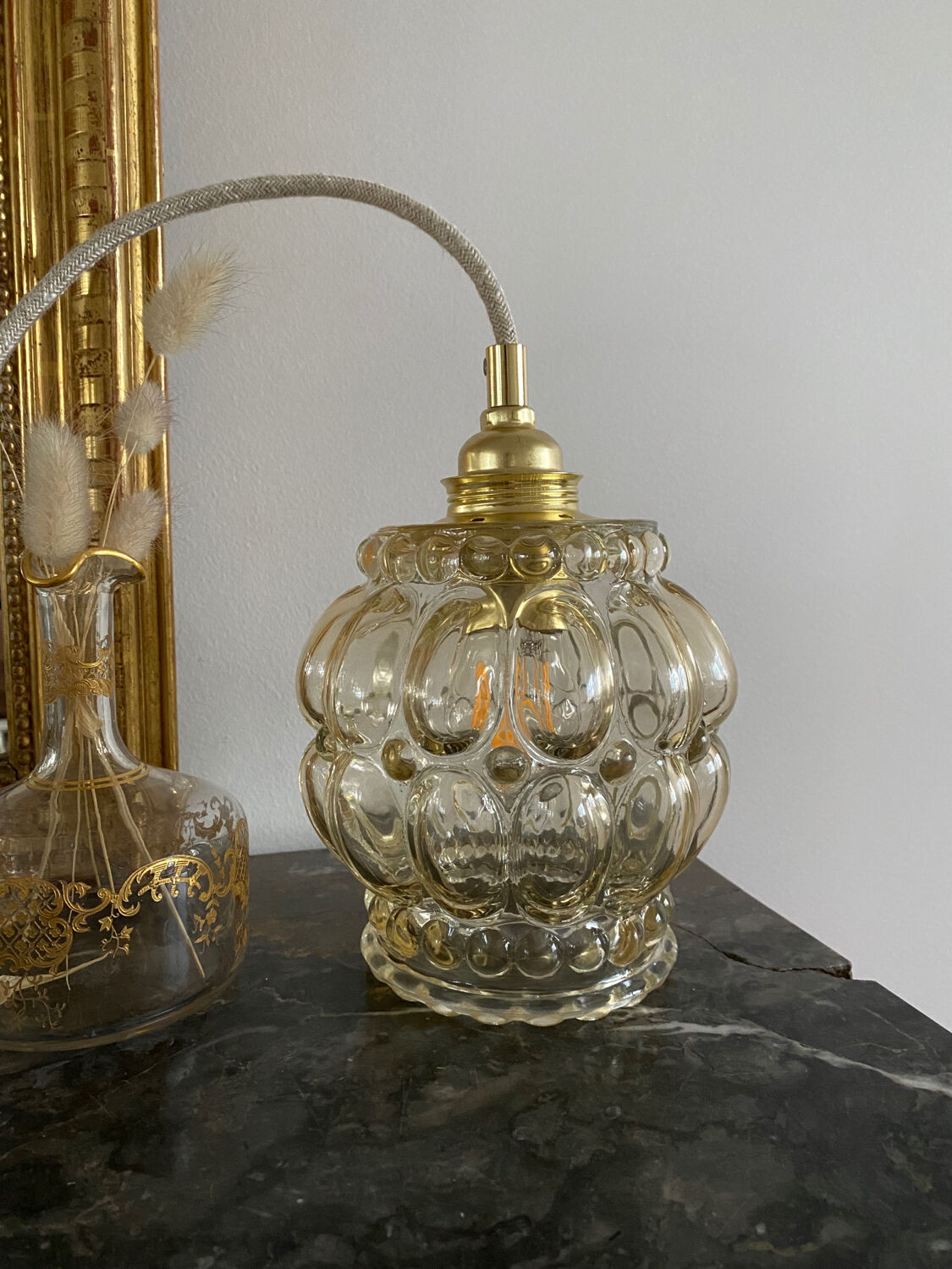 Walker with vintage amber glass globe