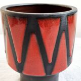 Wendelin Stahl 655-20 Red Brown Vase with Zig Zag Motif, German Studio Pottery with Red Triangles