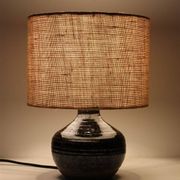Rare, handcrafted Robert “Rob” Bentsen ceramic table lamp with a jute lampshade / Mid-century Danish modern design / 1960s / 1970s