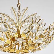 Ernst Palme Grand Chandelier Palm Tree Flower Palwa, Gilded Brass, Crystals, 1970s