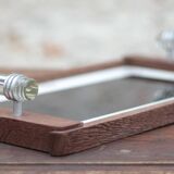 Plateau bois art déco, plateau bois avec poignées en verre,plateau déjeuner