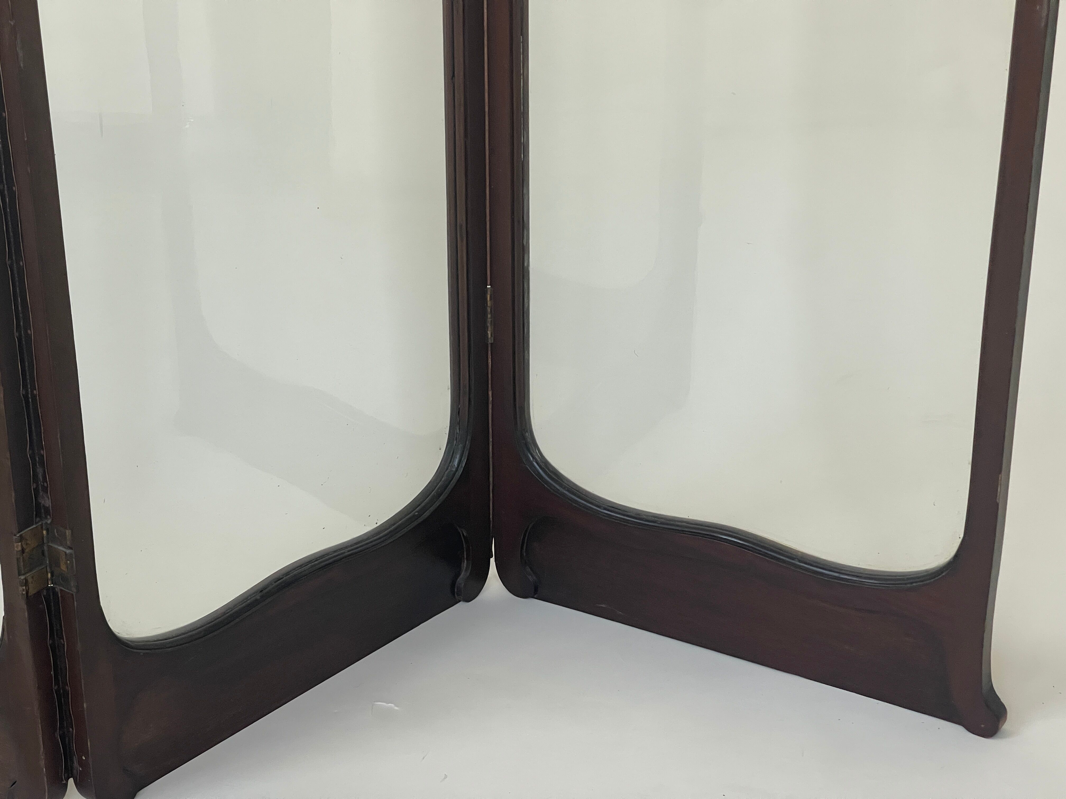 Art nouveau mahogany and glass concertina screen