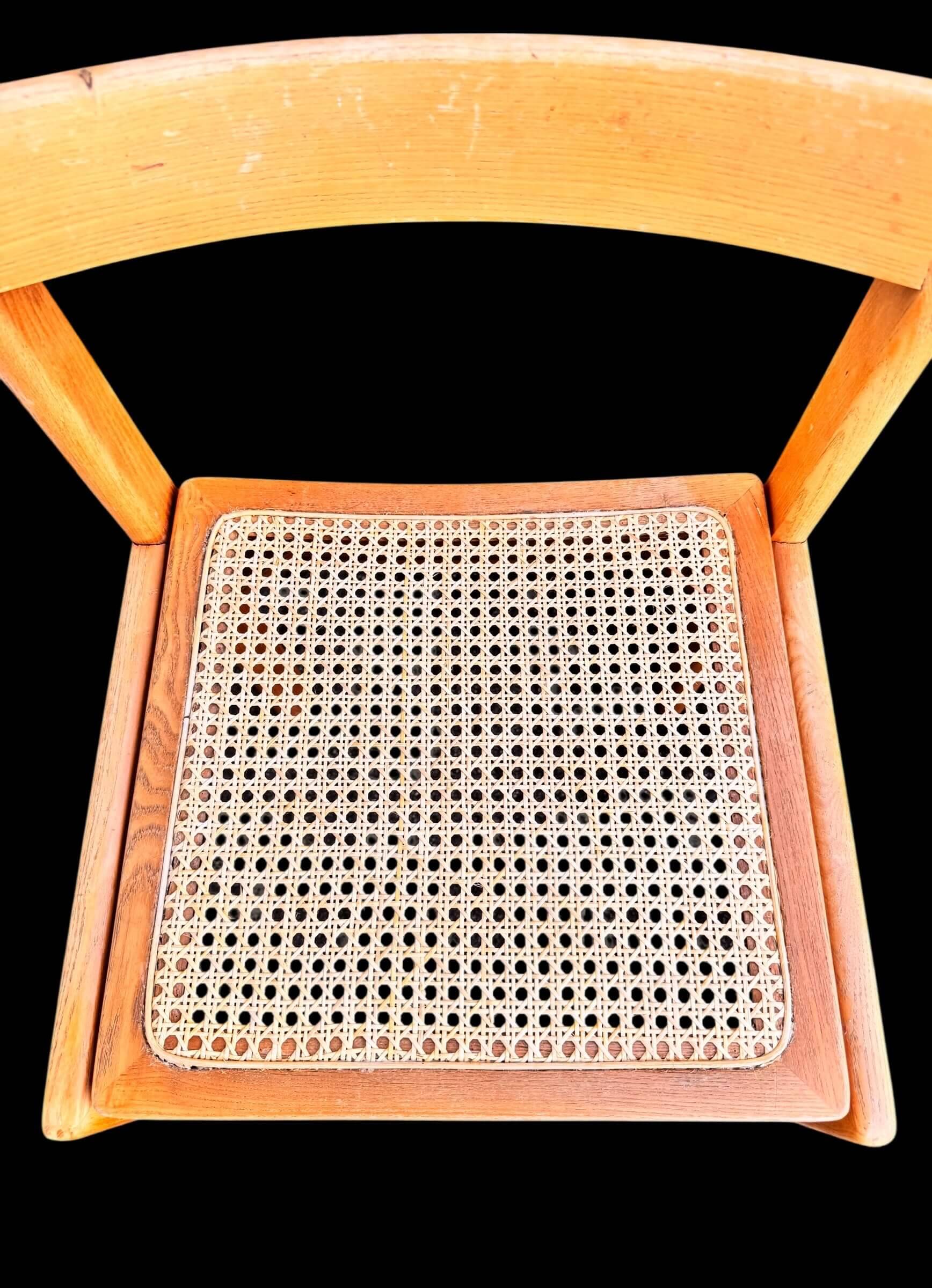 Set of 4 vintage chairs in solid ash and cane