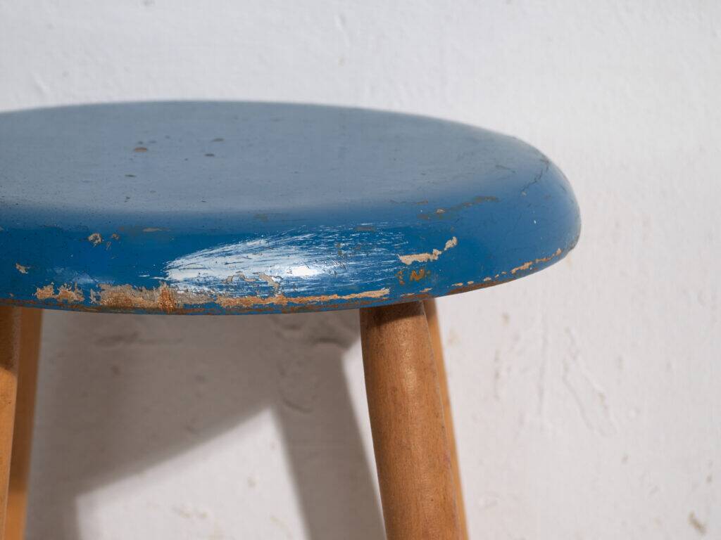 Antique wooden stool with a round seat – Central Europe, around 1950