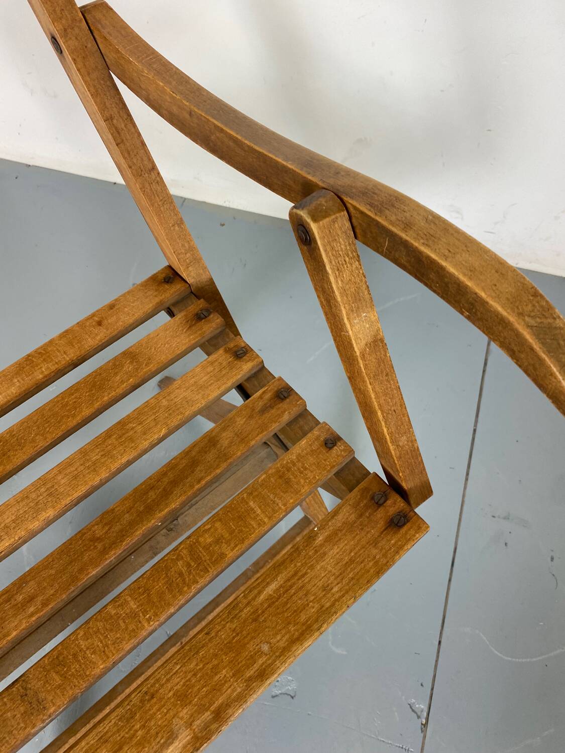 Vintage scandinavian oak campaign folding chair, 1920s