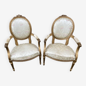 pair of Louis XVI style armchair in golden wood French Provence armchair 1920s