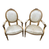pair of Louis XVI style armchair in golden wood French Provence armchair 1920s