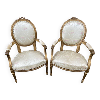 paire de Fauteuil style Louis XVI en bois Doré french Provence armchair 1920s