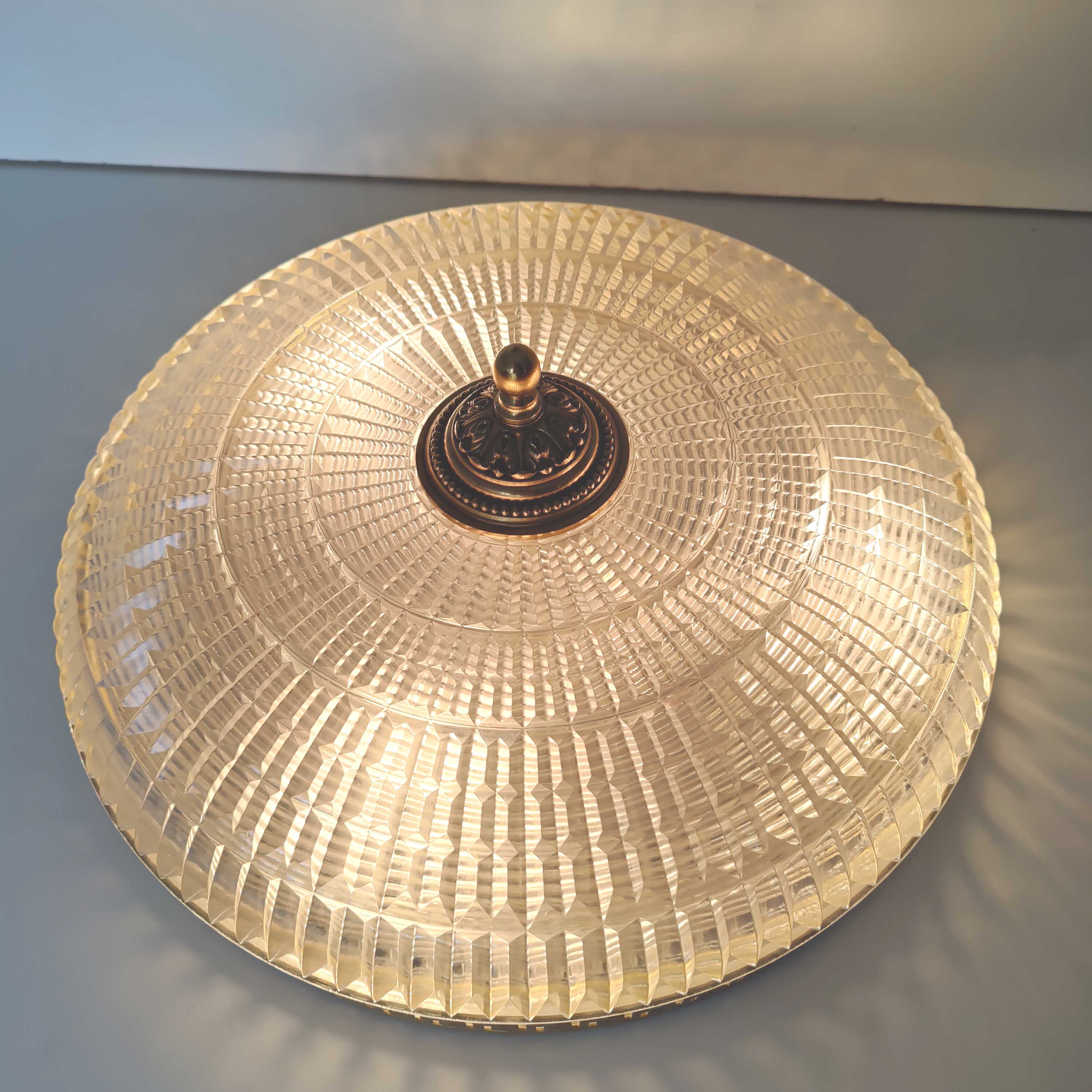 Ceiling lamp Lucien Gau glass and brass diameter 35cm