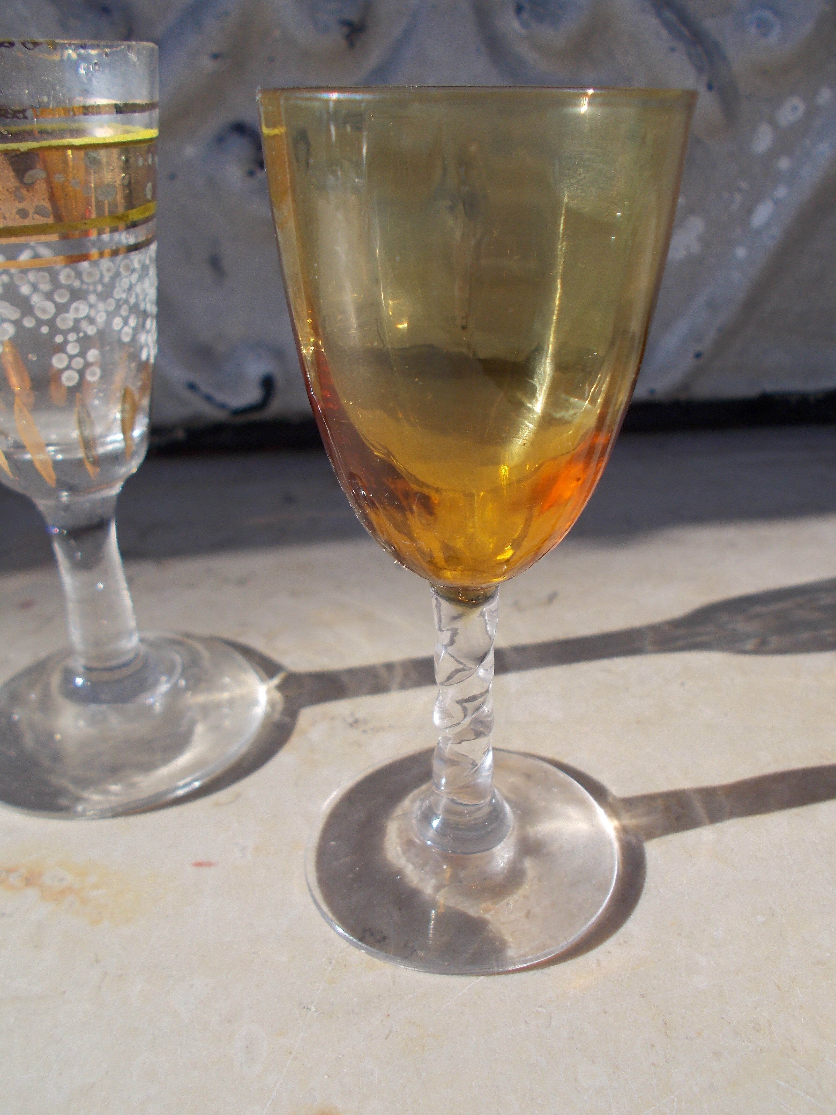 4 old enamelled liqueur glasses
