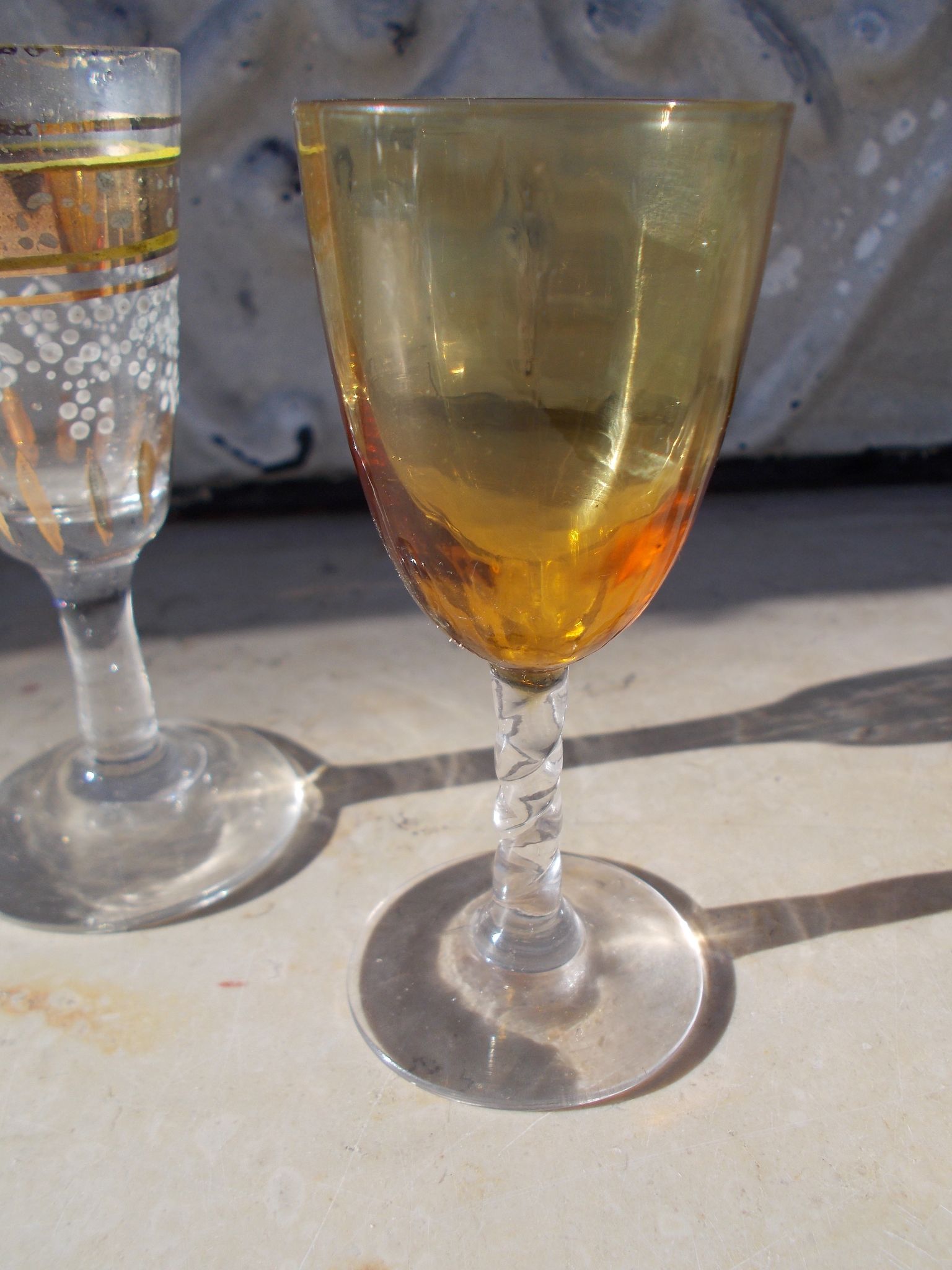4 old enamelled liqueur glasses