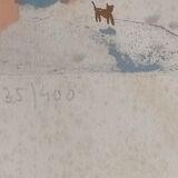 Lithography. Mady DE LA GIRAUDIERE (1922-2018) Naïve art . Signed. Numbered.