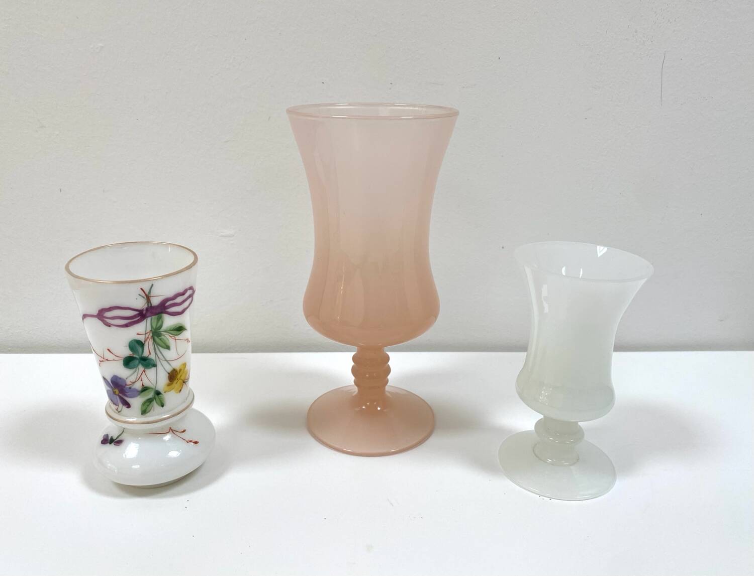 Set of three small antique vases in opaline and porcelain - 1950s