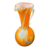 Marbled orange and white glass vase with applied handle – Art Deco