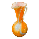 Marbled orange and white glass vase with applied handle – Art Deco