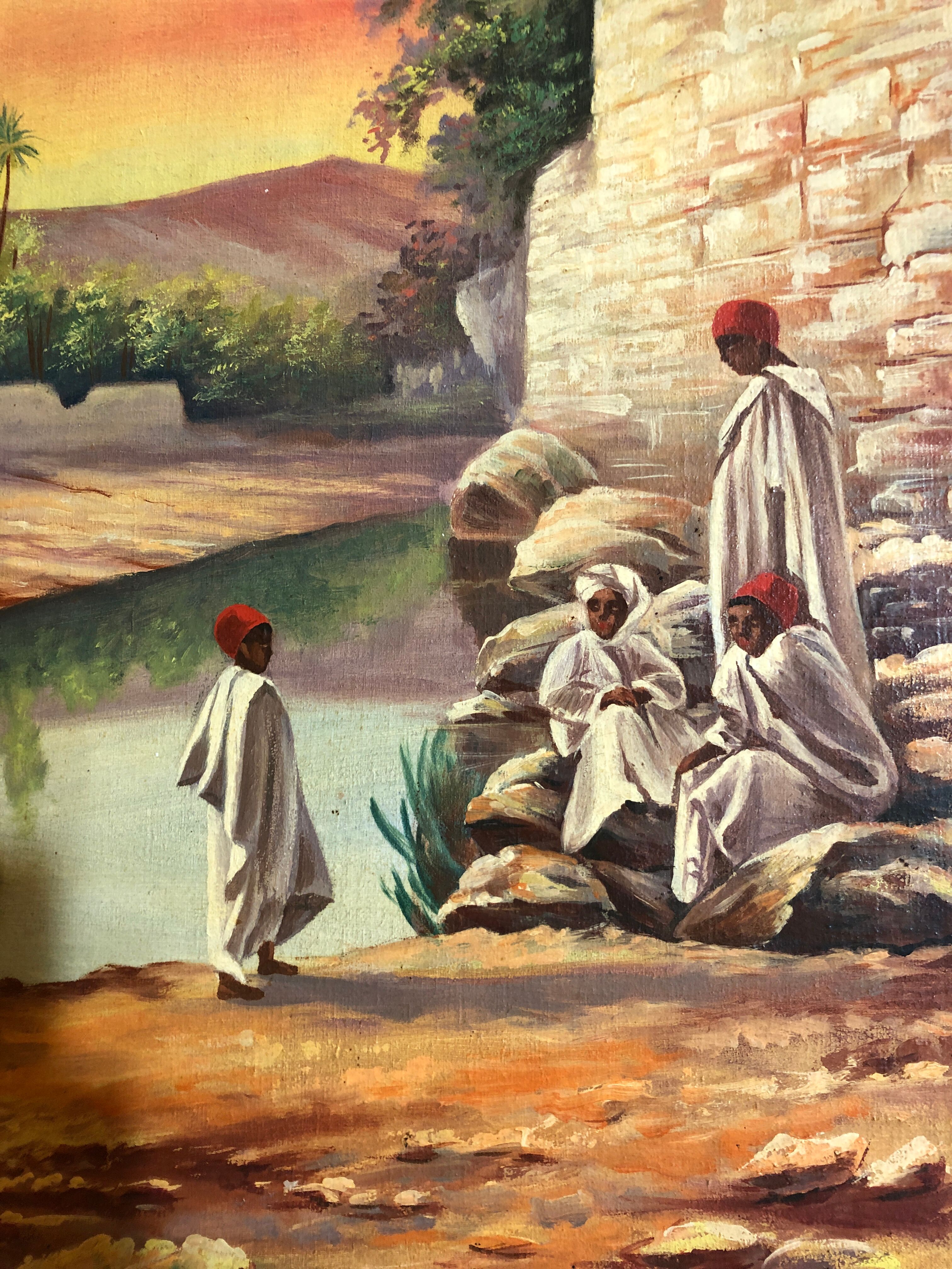 Pair of oils on orientalist canvas, 20th century