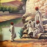 Pair of oils on orientalist canvas, 20th century