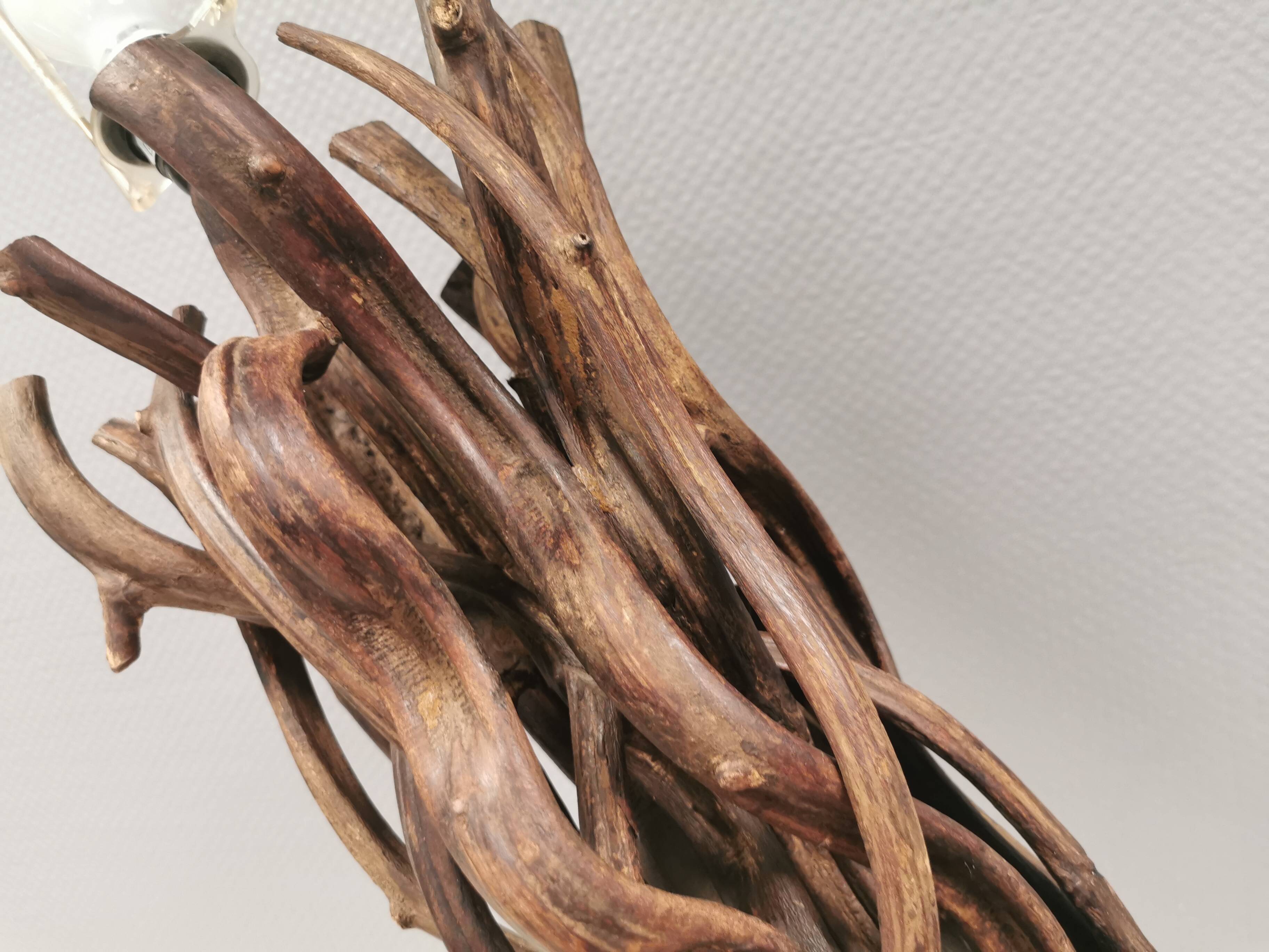 Designer table lamp/floor lamp, made from driftwood.