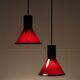 Set of 2 Holmegaard / Michael Bang 'Mini P&T' pendant lamps / handmade glass / red / black / 1970s
