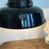 Enamelled sheet metal pendant light, fabric cable